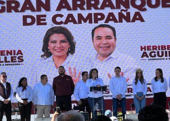 Repleta la EZ en el arranque de campaña de Lorenia Valles y Heriberto Aguilar, rumbo al Senado de la República.