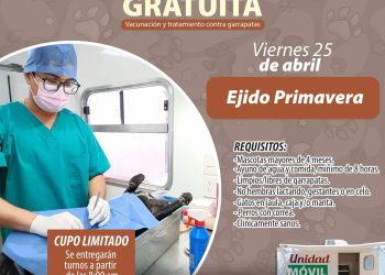 Esta semana la Unidad Móvil Veterinaria visitará la colonia La Granja y el Ejido Primavera