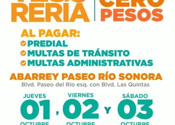 Anuncia Tesorería Municipal Jornadas de Recargos a Cero Pesos en Paseo Río Sonora