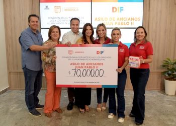 Entregan Toño Astiazarán y Patricia Ruibal donativo al Asilo de Ancianos Juan Pablo II