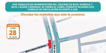 Por inicio de obras cerrarán el carril poniente de Quiroga y Cárdenas a partir de este lunes 28