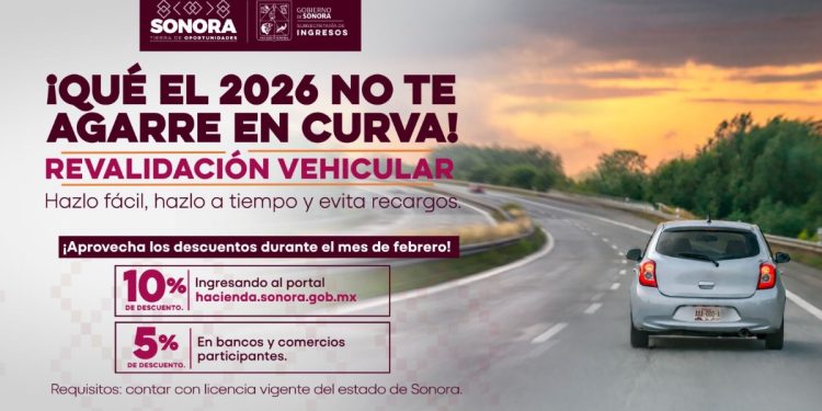 Gobierno de Sonora mantiene descuentos en revalidación vehicular 2026